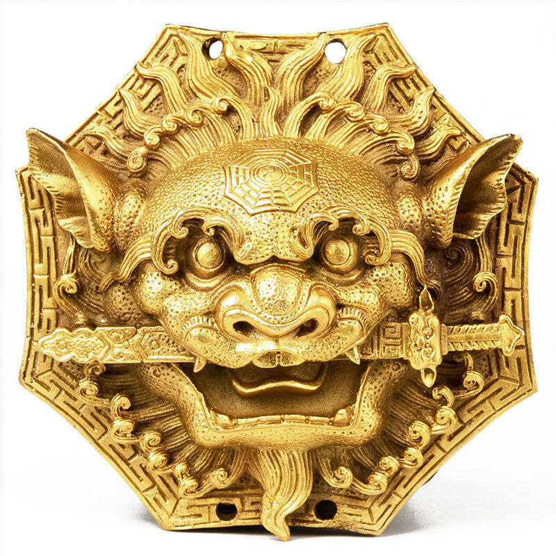 狮子咬剑摆件纯铜工艺品证书摆件