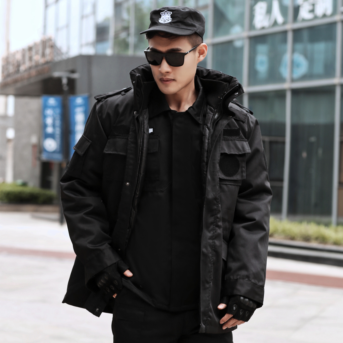新式保安制服冬装棉衣加厚双层抗寒黑色作训服保安工作服冬季防寒