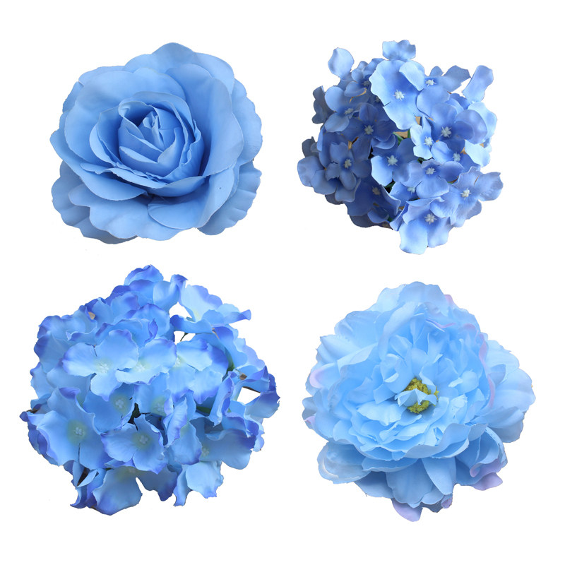 蓝色仿真花婚庆假花绣球玫瑰花束婚礼道具单支装饰路引高档绢花艺