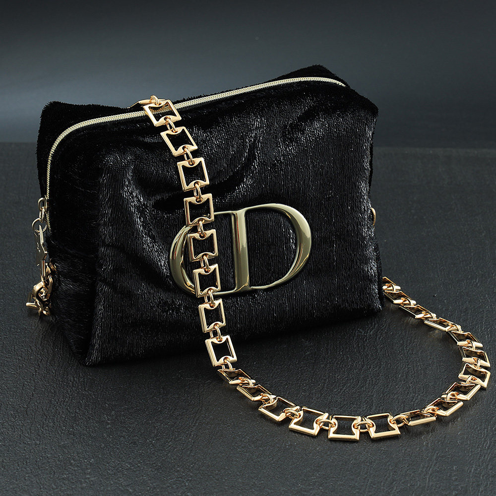 适用迪奥黑色丝绒化妆包改造链条配件斜跨单肩包带