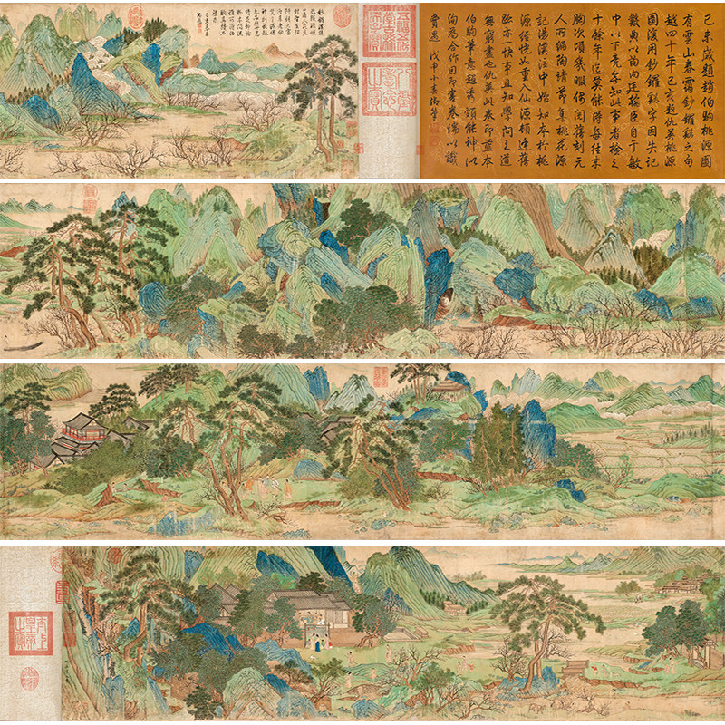 仇英桃源图卷桃花源国画字画高清宣纸绢布微喷国画