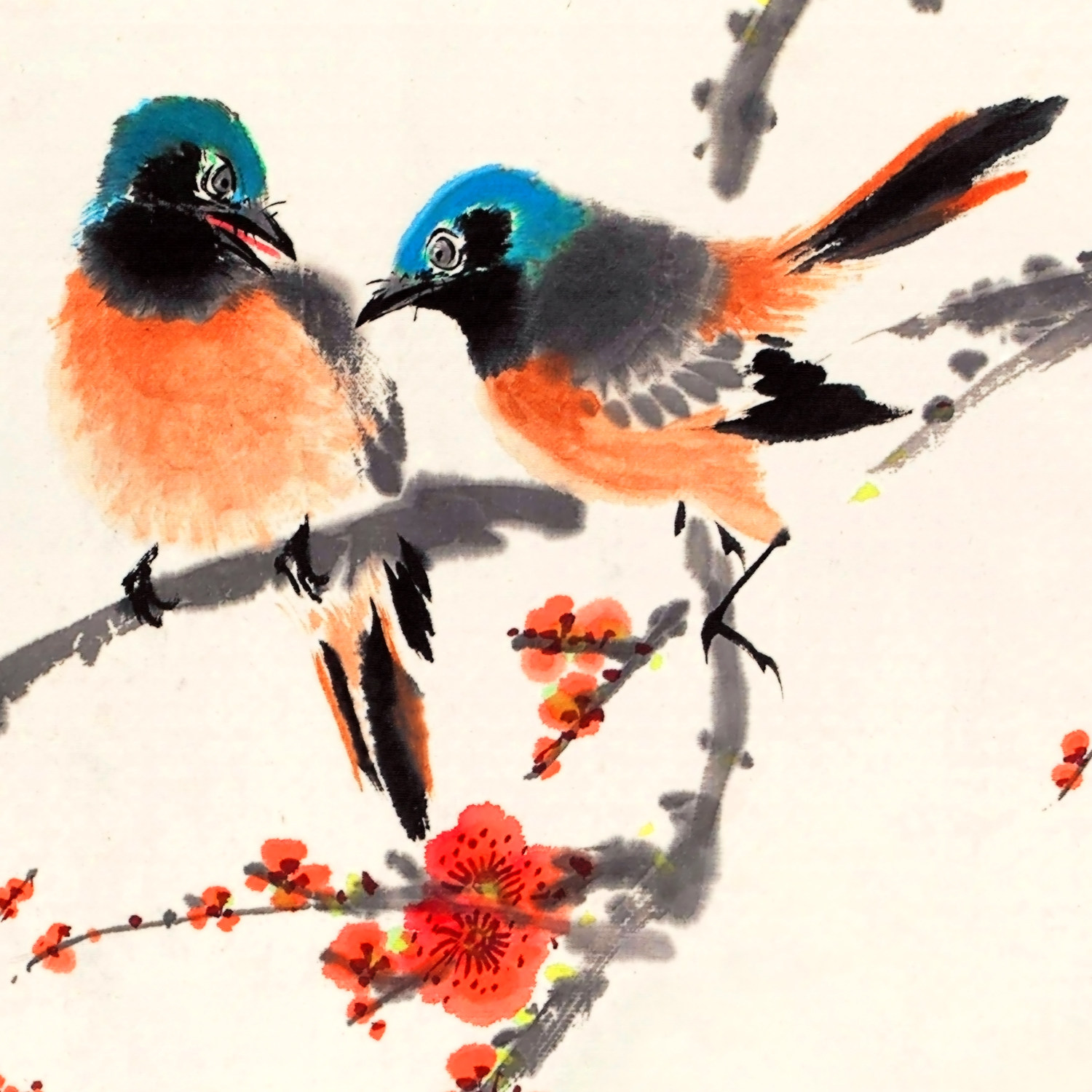 国画红梅报喜喜图花鸟画字画宣纸绢布艺术微喷国画