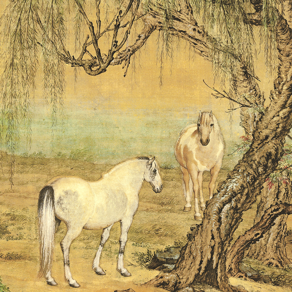 清 郎世宁 郊原牧马图 国画微喷 字画礼品装饰画