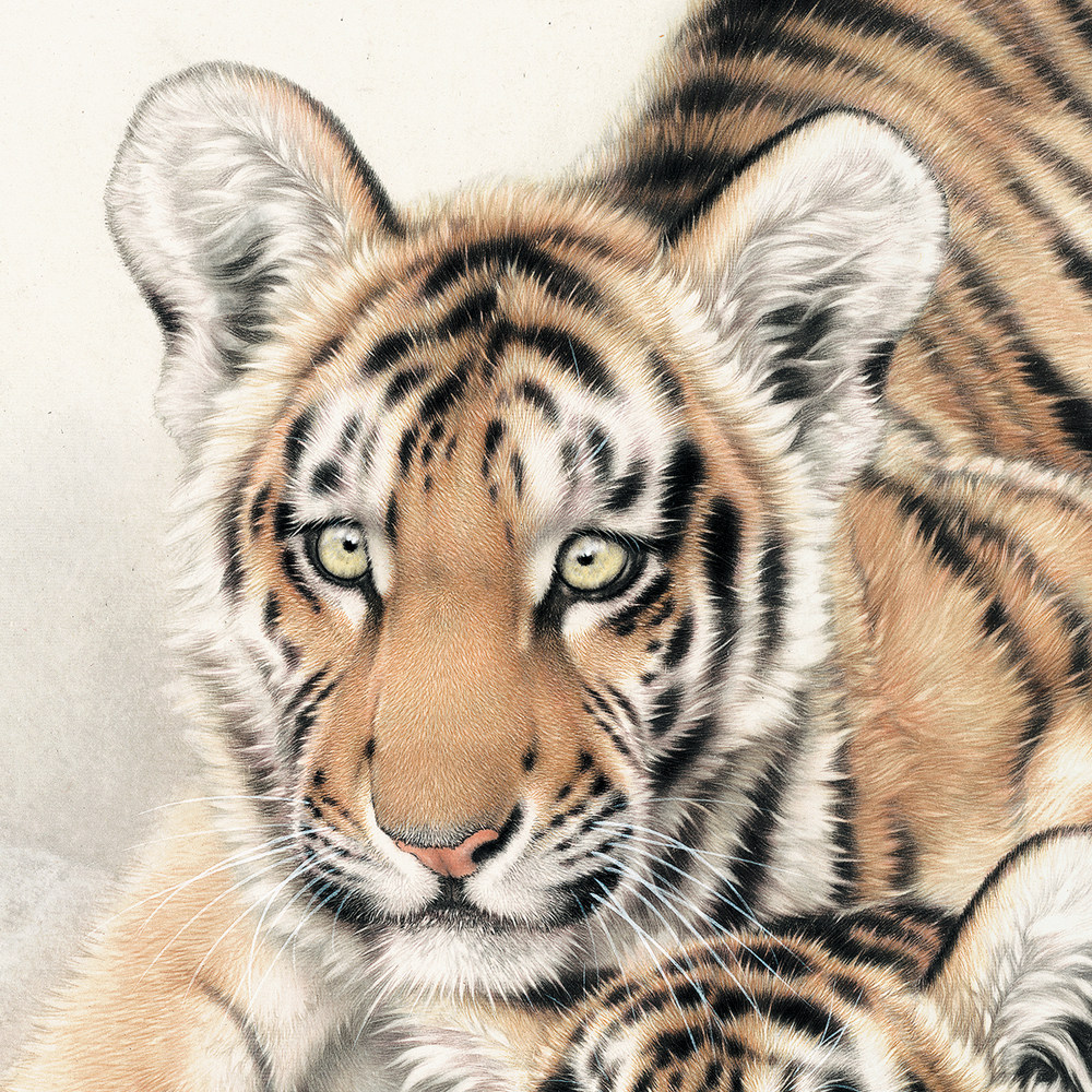 刘继彪双虎工笔老虎国画动物办公室玄关挂画艺术国画