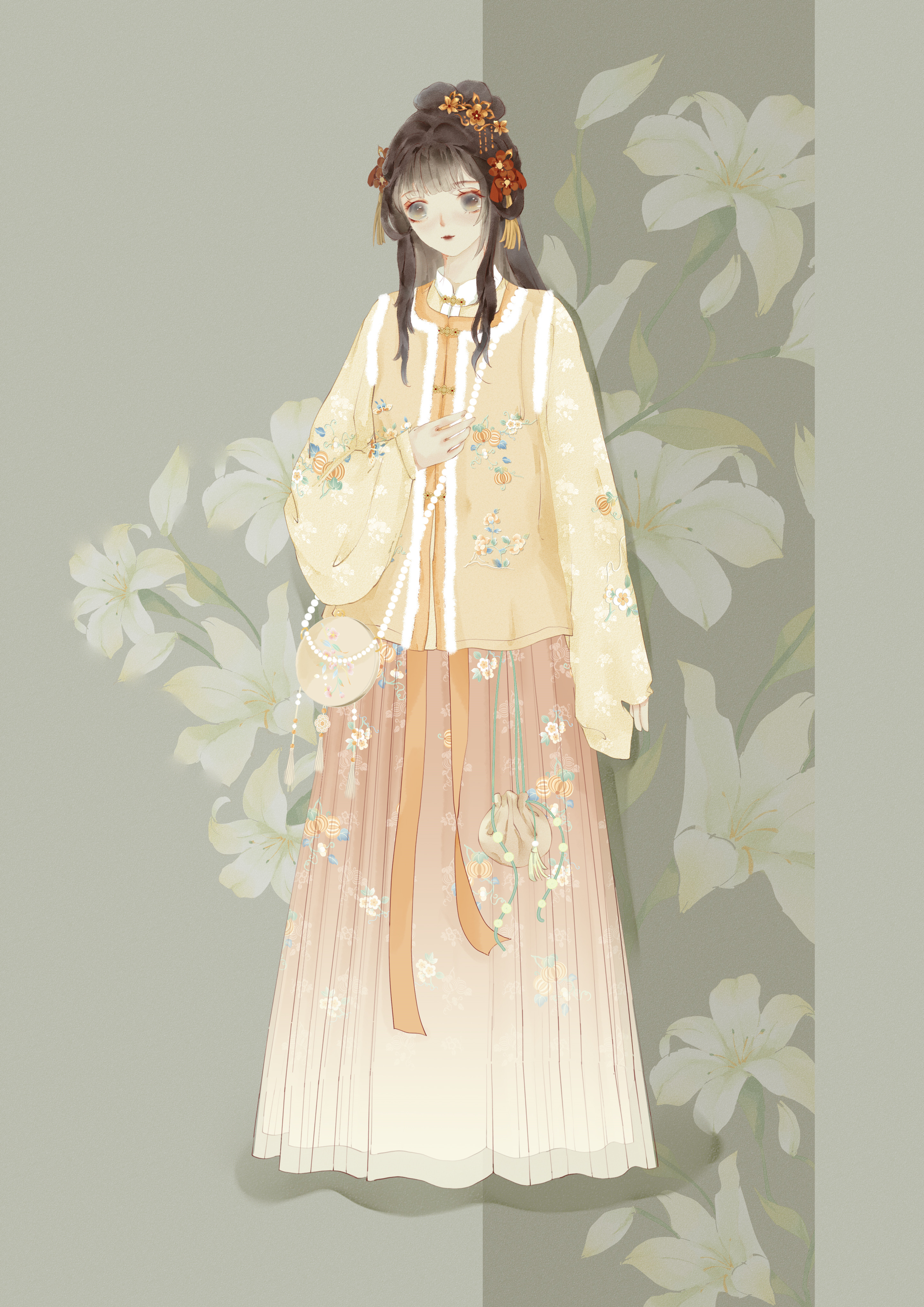 花仙比甲袄裙汉服对襟刺绣原创方领短毛绒明制汉服