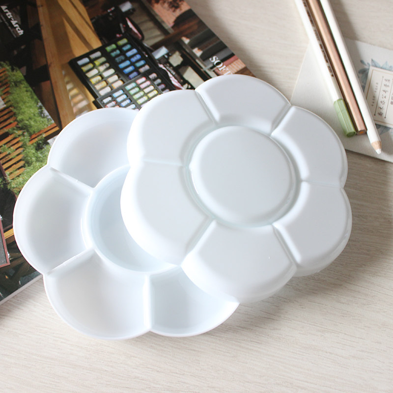 包邮创意画材双梅花调色花形水彩调色盘塑料水桶调色盘