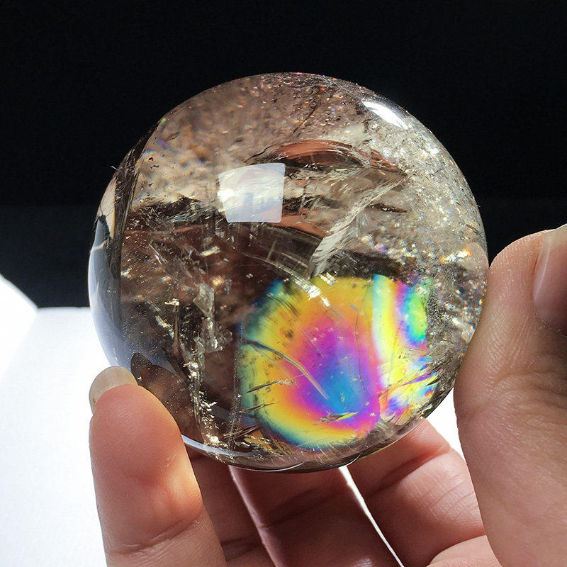 摆件天然茶水水晶球彩虹高频能量水晶疗愈转运球摆件