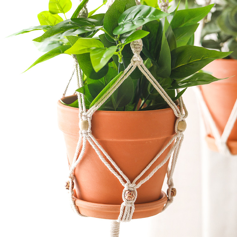 北欧悬挂式陶瓷花盆棉绳吊兰绿萝盆垂吊盆阳台花盆