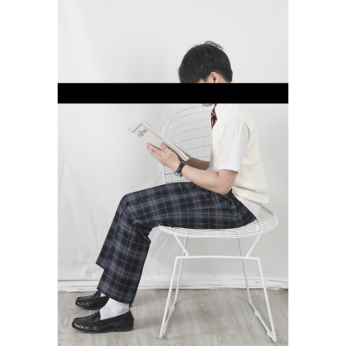 【无为工坊】宽松版型dk制服裤浓绀色日本学生西装格子裤男女兼用