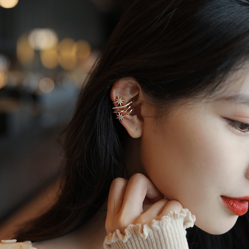 八芒星耳骨夹女无耳洞耳夹高级珍珠耳环2021年耳夹