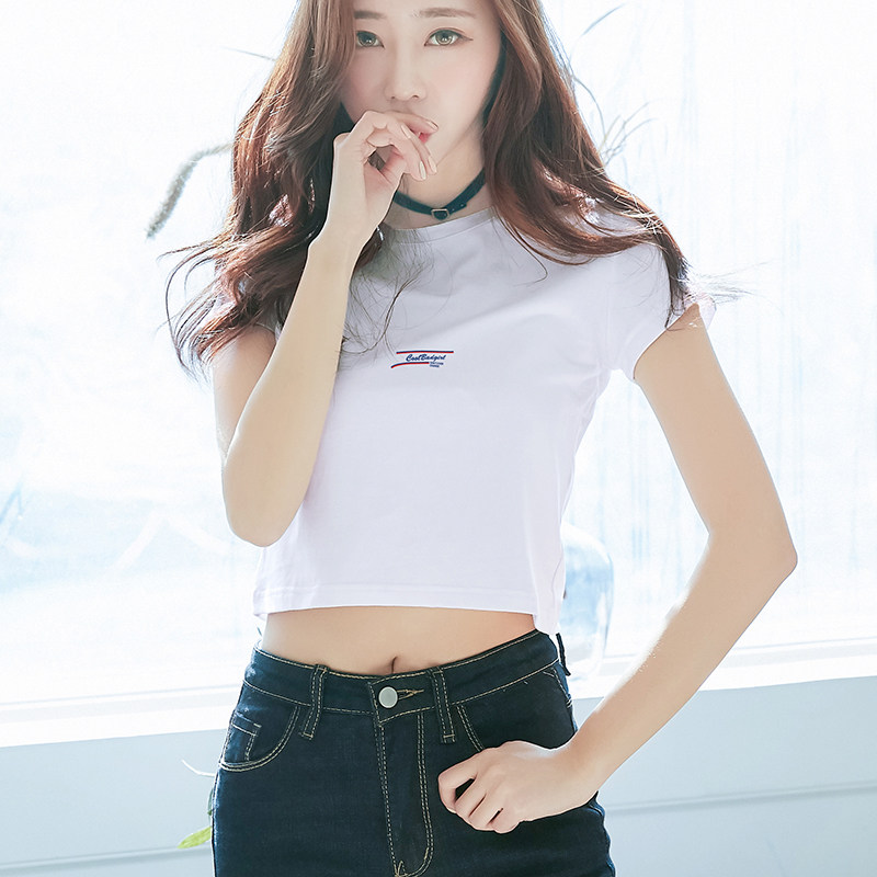 纯棉白色露肚脐装2020新款短装短袖t恤女夏装修身百搭高腰上衣潮_双氙