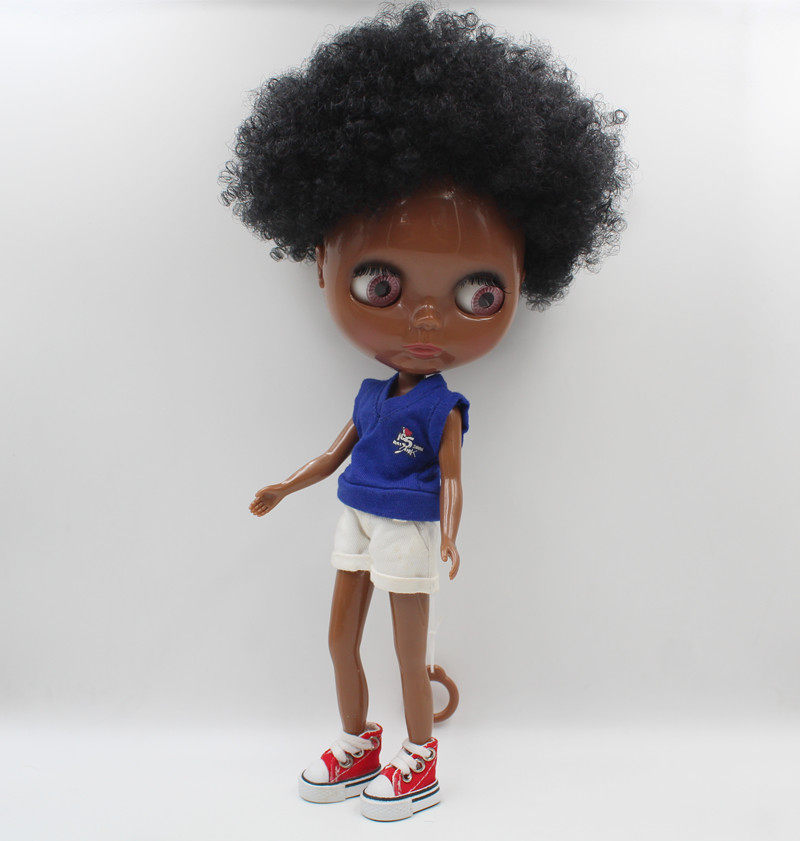blythe小布布娃娃黑色小卷短发终极超黑男孩关节娃娃