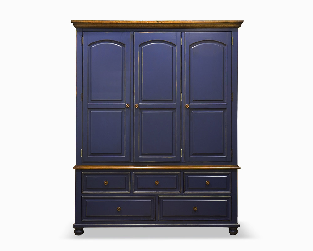 地中海田园家具 罗杰斯三门衣柜 儿童家具 蔚蓝 实木衣柜 衣橱