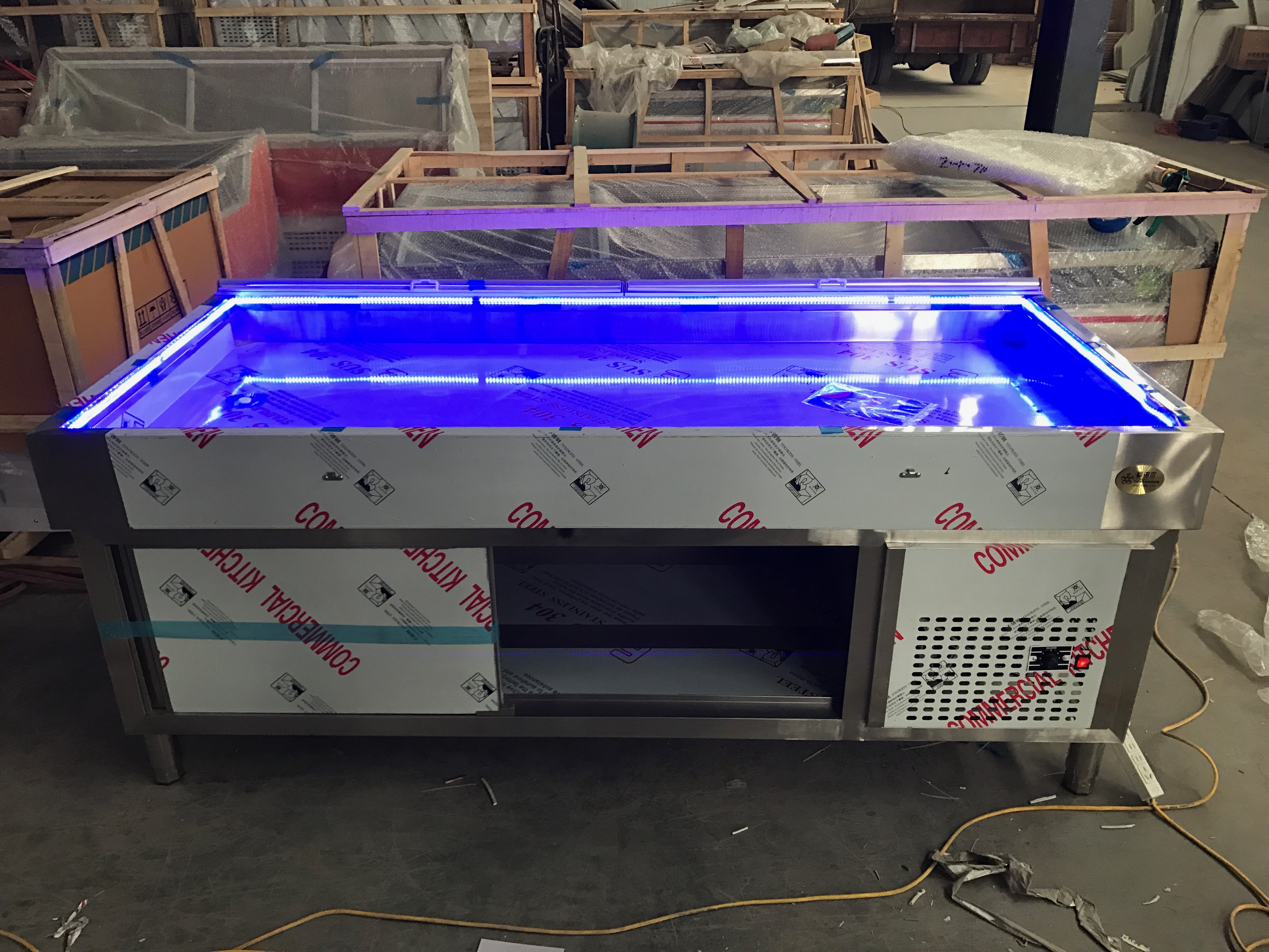 超市冷冻保鲜台水产海鲜冰台海鲜台展示柜不锈钢冷藏冰鲜台酒店