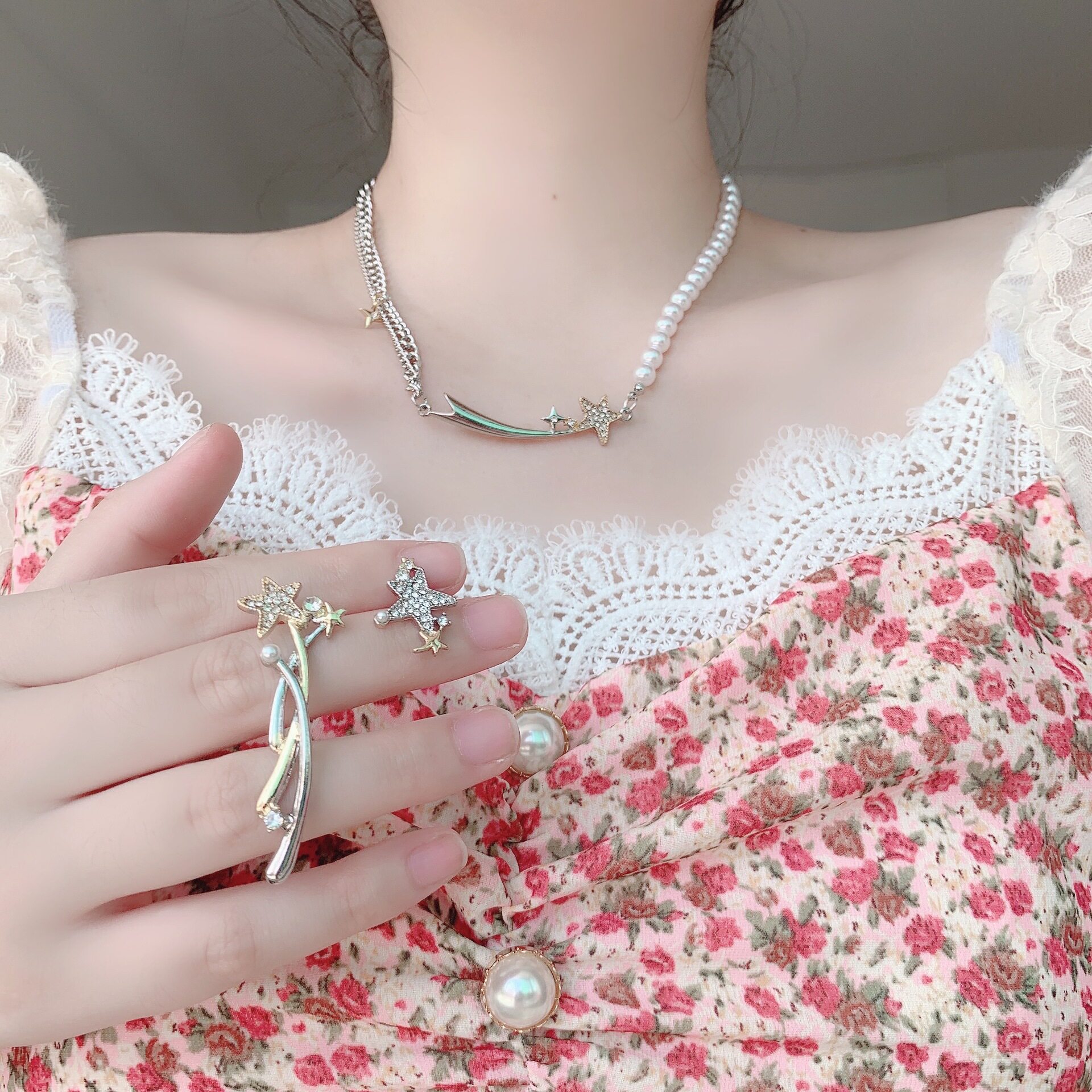 六芒星项链女潮网红耳环星星锁骨链双流星ins项链