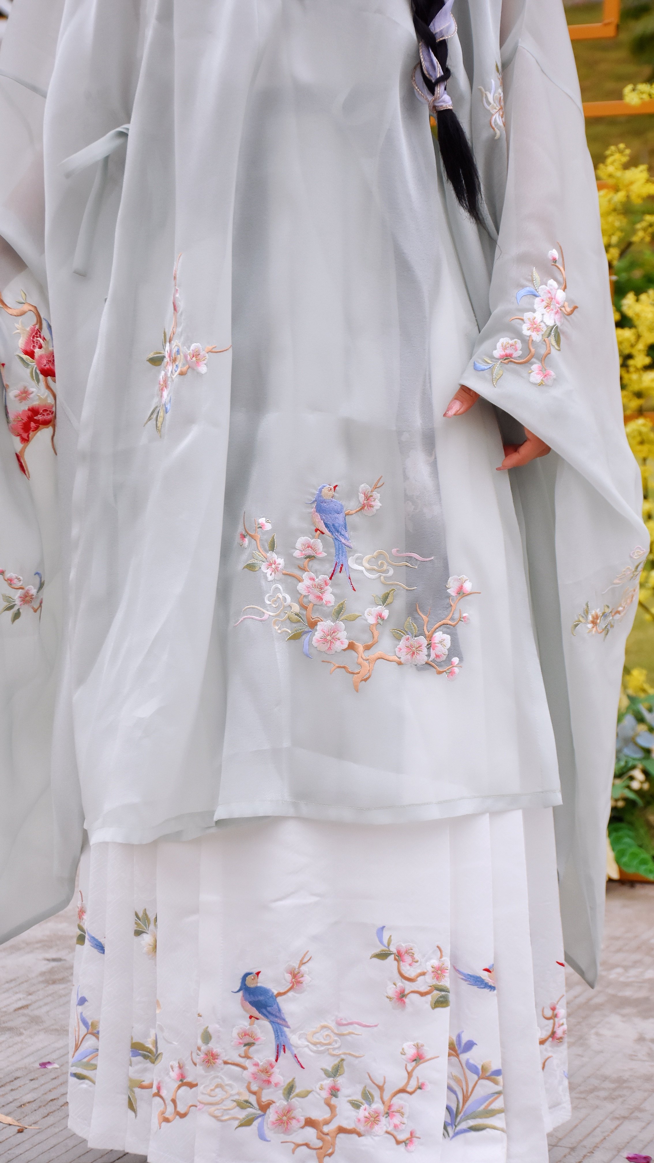 半唐汉服2022年明制夏季绿色立领斜襟长衫绣花汉服