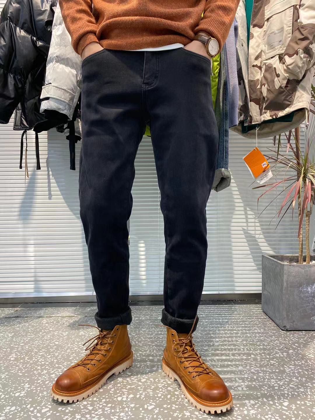 2022秋季新款弹力黑色纯棉简约显瘦潮流简约百搭修身小脚牛仔裤男
