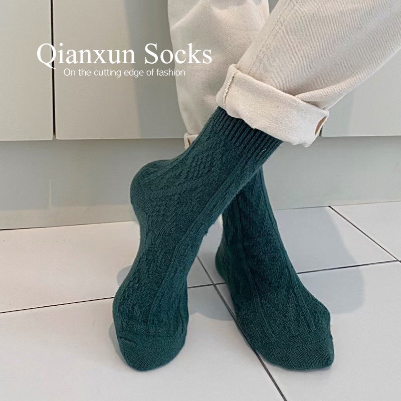 韩国秋冬季羊毛毛袜靴袜东大门彩色麻花螺纹中筒中筒袜