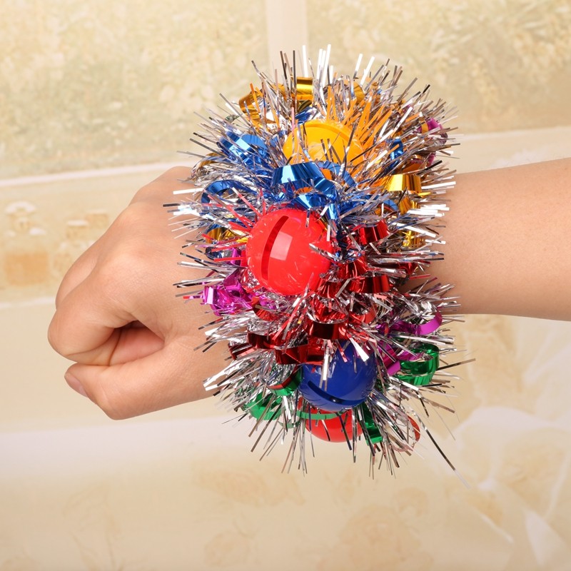 新品广场舞蹈表演演出道具手花铃铛幼儿园机械舞手环炫彩响铃多色