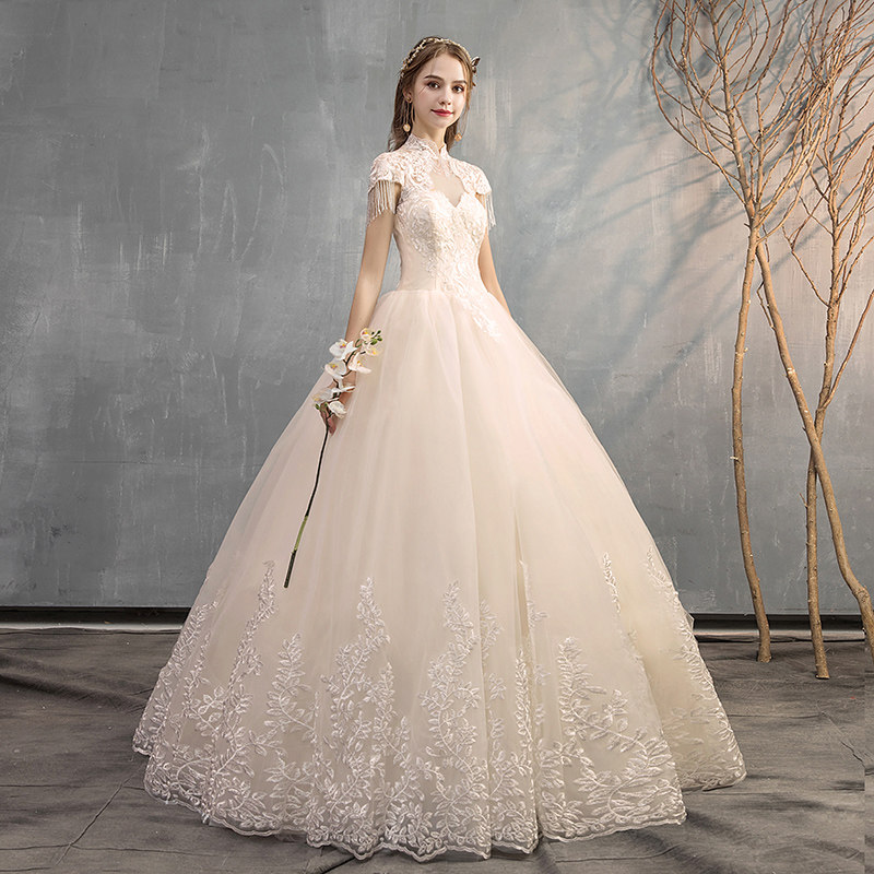 赫本一字心领包肩立领婚纱礼服2022法式新娘结婚婚纱