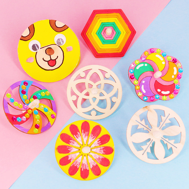 儿童diy涂色木质陀螺幼儿园创意白坯自涂鸦绘画陀螺