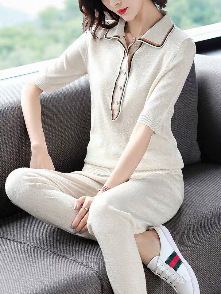 夏装2019新款时尚运动套装女阔太太洋气高贵夏季时尚套装