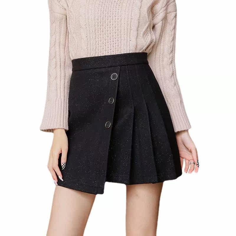 秋冬裙子女款短裙毛呢子2022新款百褶裙半身裙不规则显瘦冬日短裙
