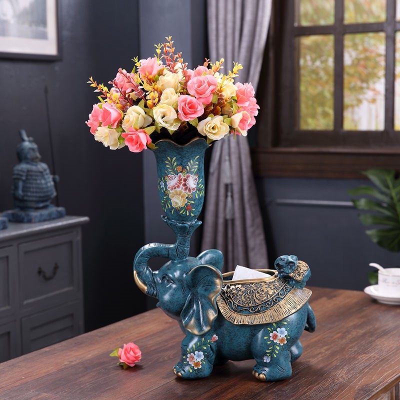 欧式花瓶多功能插花客厅创意摆件美式田园大象花瓶