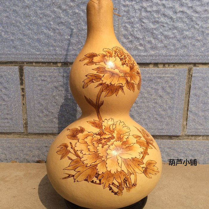 葫芦天然花开富贵手工烙画烫画摆件挂件葫芦