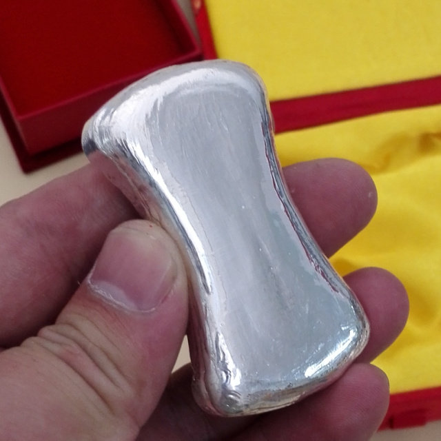 手工浇铸银铤银砖银条足银9999纯银摆件