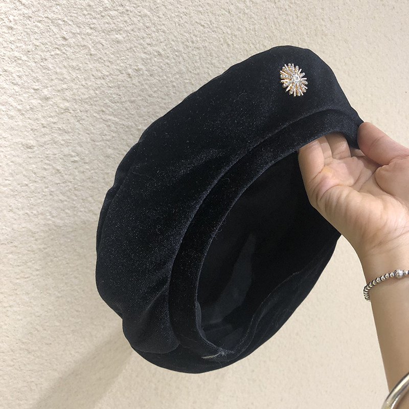 韩国秋冬季丝绒贝雷帽子女英伦百搭保暖画家法式帽子