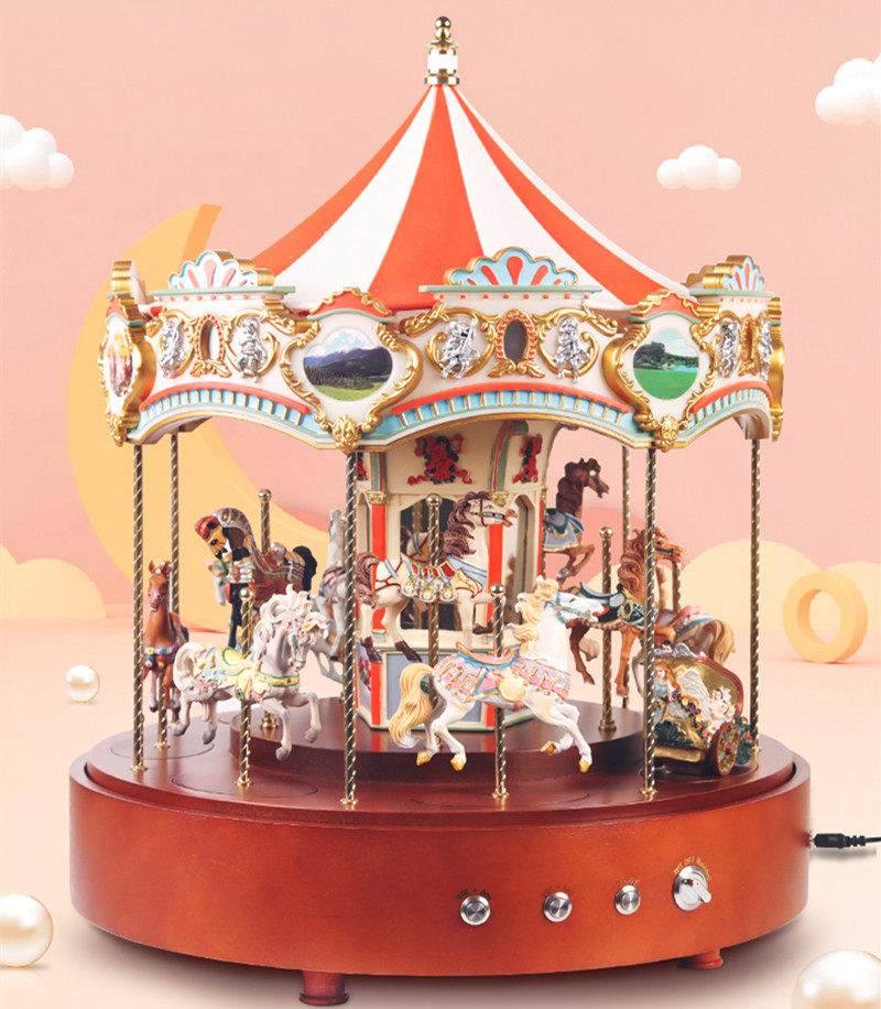 电影同款大型珍藏版发光旋转木马音乐盒升降蓝牙八音盒情人节礼物-mc