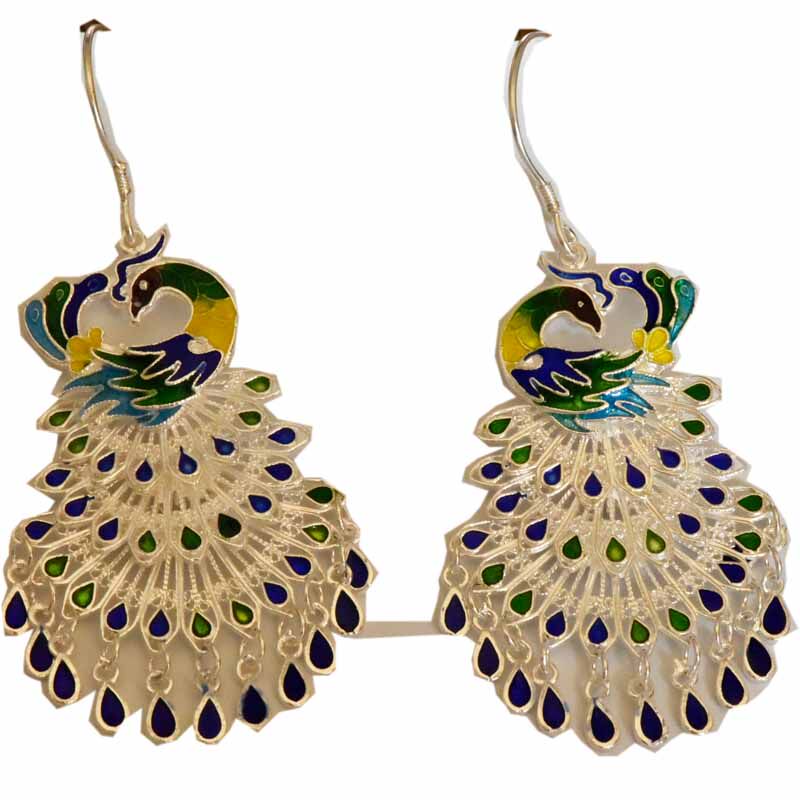 手工景泰蓝彩色孔雀耳环民族拉丝迷你凤凰耳坠耳环