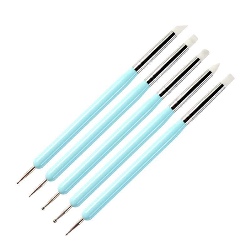 美甲工具双头点珠笔超软硅胶两用雕花镂空雕刻美甲工具