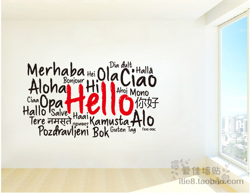 文字贴纸各国你好英文办公室公司商品橱窗hello墙贴