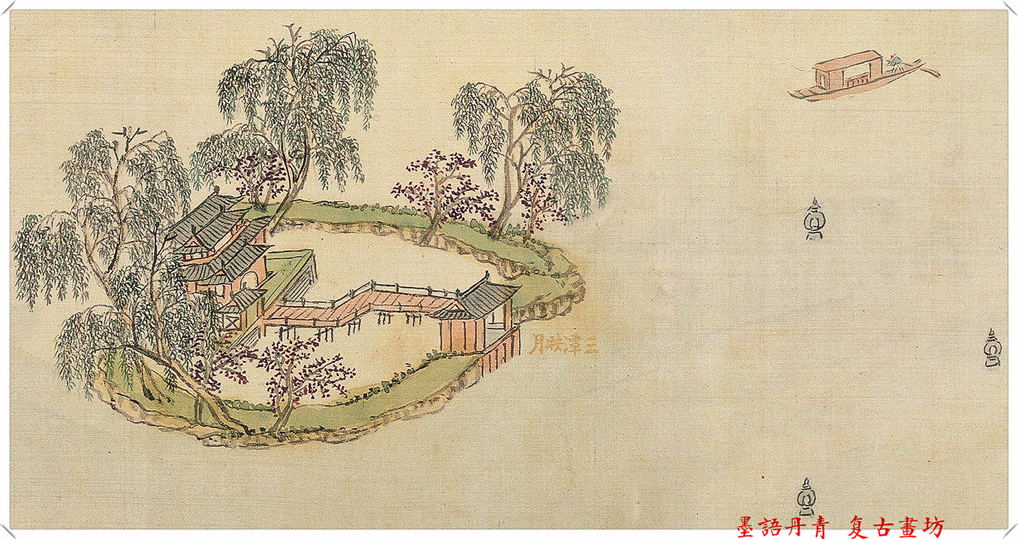 王原祁西湖十景画心国画工笔山水人物画高清复制国画