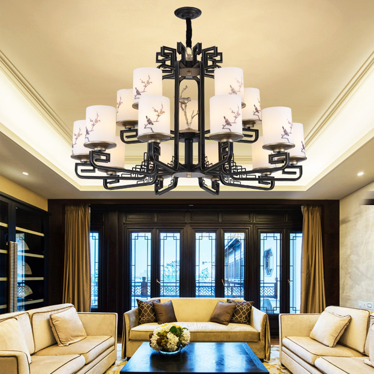 新中式书房装饰灯装饰小鸟双层复古国风房中卧室客厅吊灯