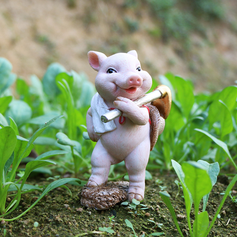 摆件网红仿真中华田园猪锄地挑水猪背柴猪劳动摆件