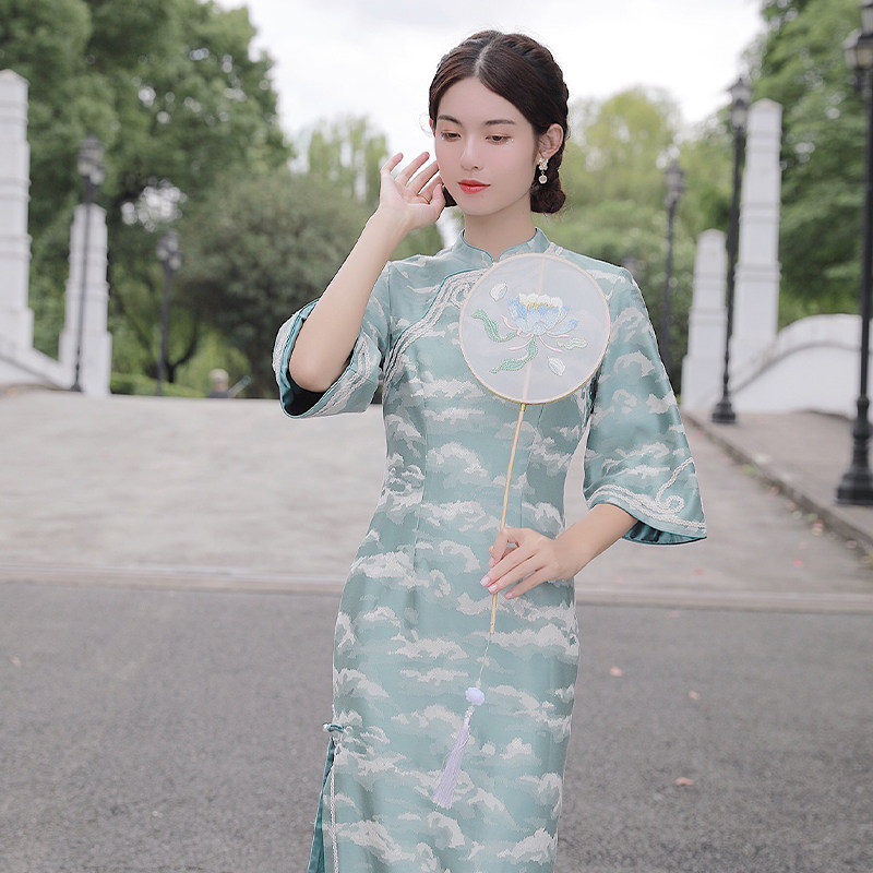 良友中国复古旗袍中长如意翠兰新款春季2022年旗袍