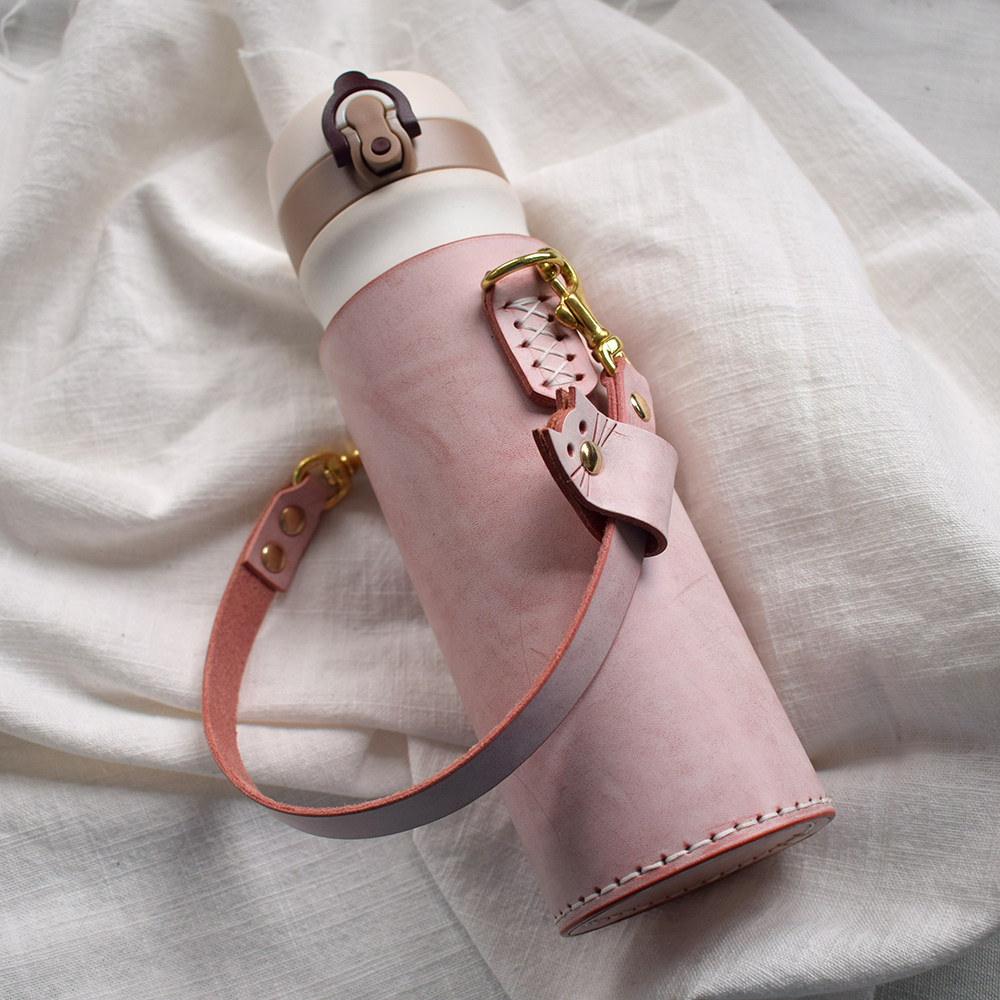 皇冠dadali头层牛皮保温杯杯套玻璃杯皮套手提保护套杯套