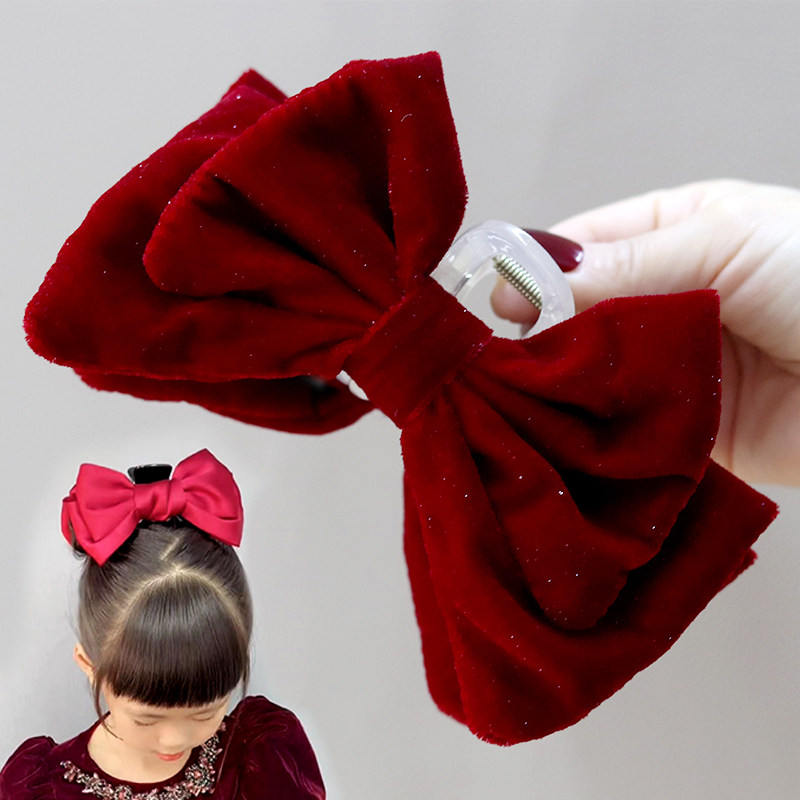 在逃公主发夹儿童蝴蝶结发饰头饰大抓女童红色发饰