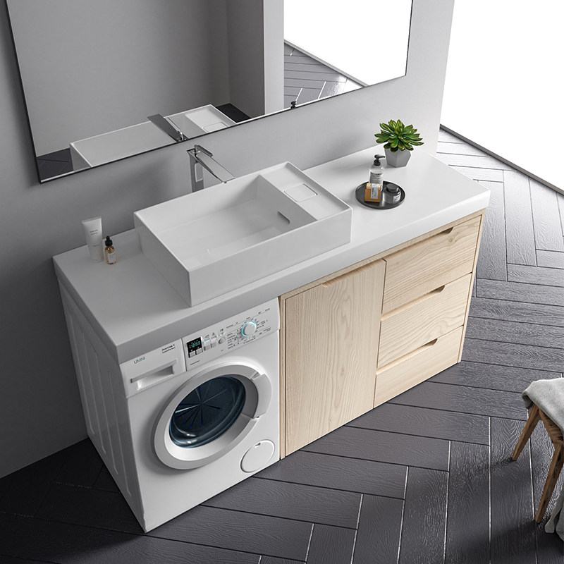 台上侧边偏口下水陶瓷洗手盆单盆阳台洗衣机台盆台上盆