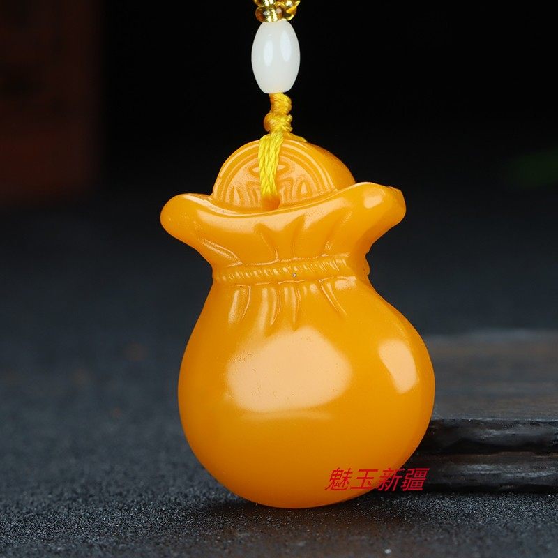 和田玉钱袋子吊坠黄龙玉钱袋福袋挂件玉坠男女玉石招财毛衣链项链
