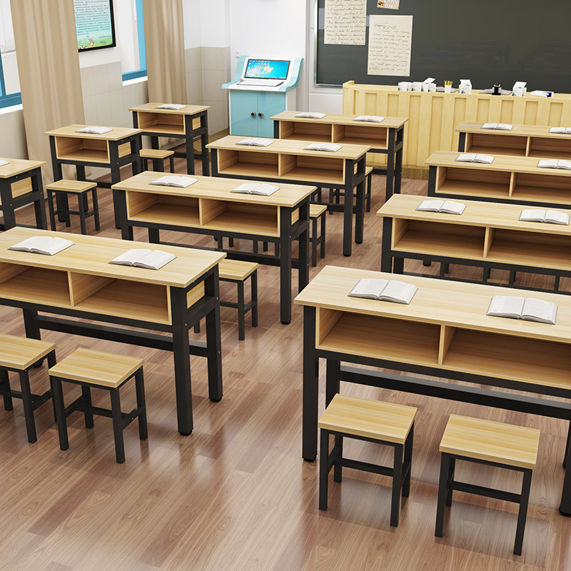课桌学生双层层带抽屉课桌椅单人双人培训定制课桌椅