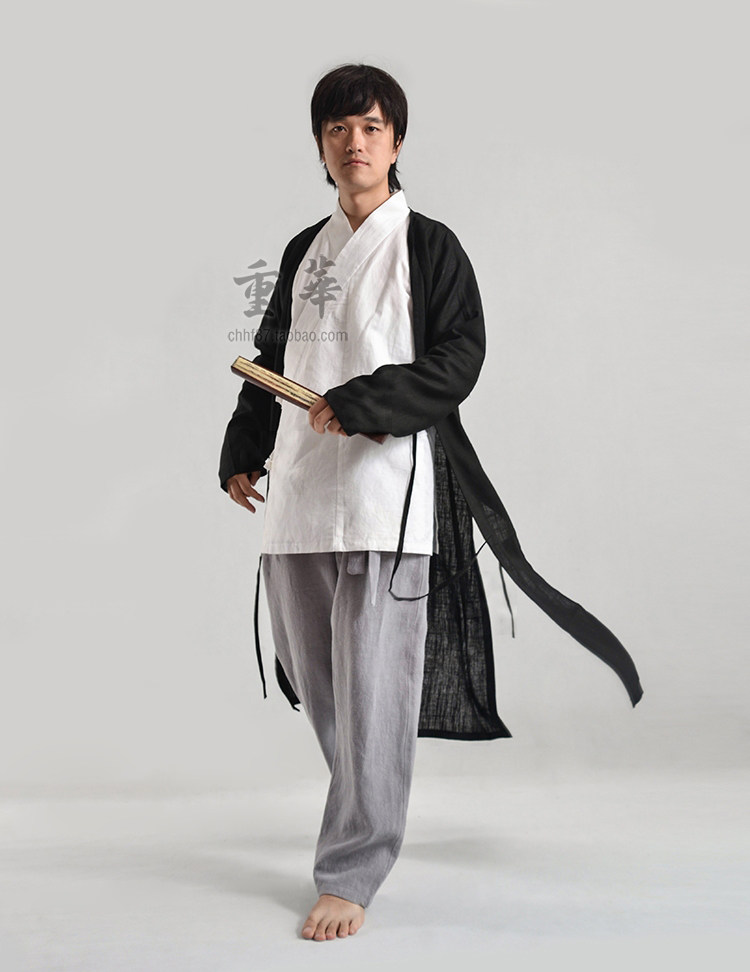重华中国风棉麻改良汉服长袍薄罩衫中式复古飘逸长衫太极道袍男款