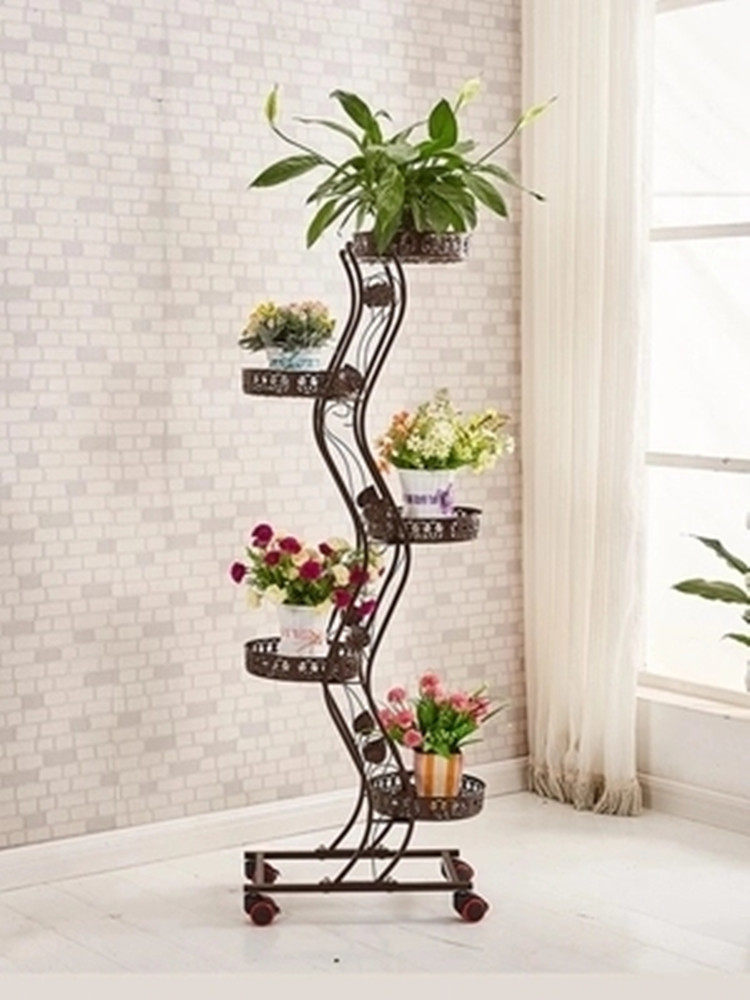 铁艺多层花架室内省空间可移动带轮阳台客厅落地花架绿萝花盆架子