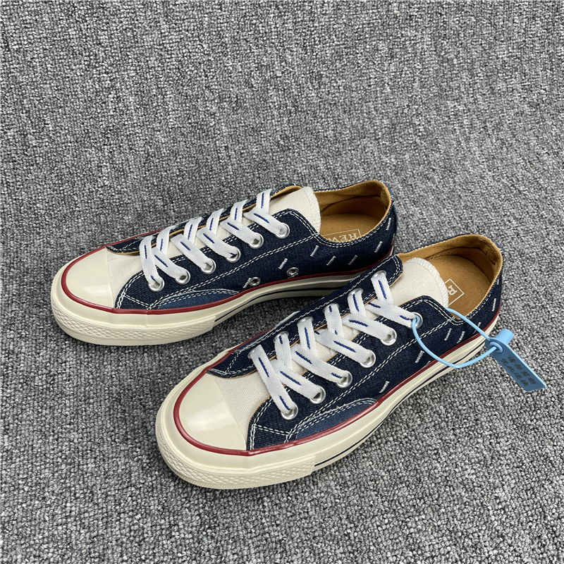 STAR/匡威1970s牛仔拼接补丁低帮帆布鞋深蓝色男女鞋雨点刺绣板鞋