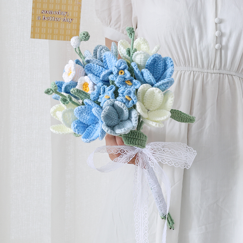 创意针织diy毛线郁金香手捧新娘花束手工钩针diy编织材料包