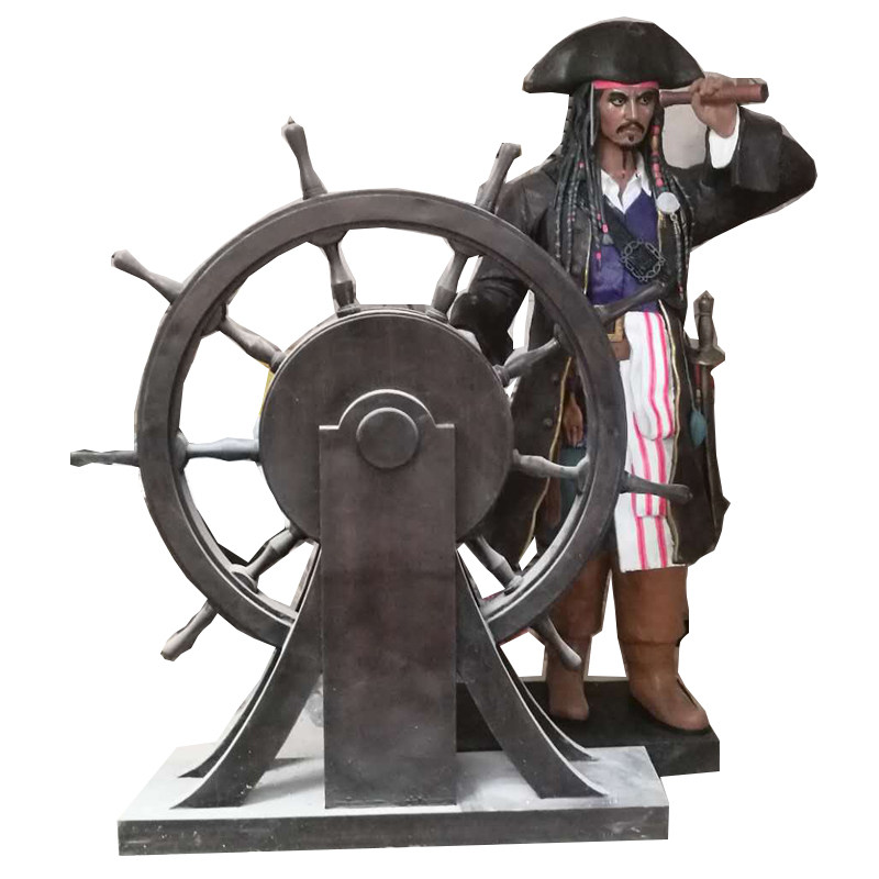 雕塑玻璃钢加勒比海盗杰克掌舵餐饮业ktv娱乐业招财迎宾摆件
