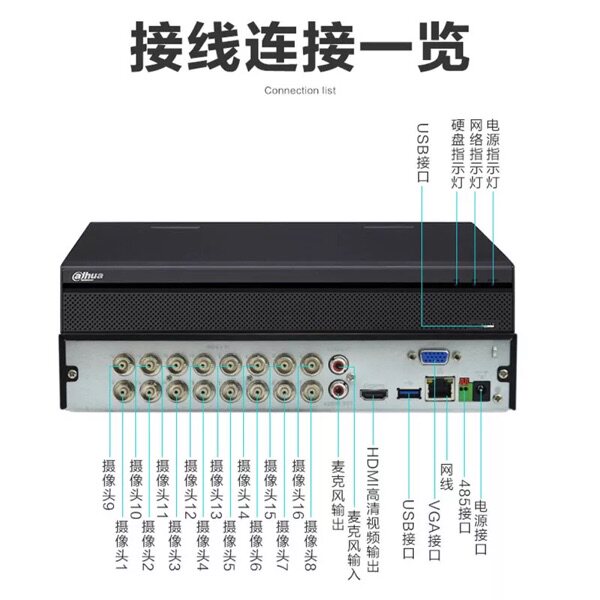 大华高清硬盘硬盘录像录像机16路hdcvi同轴模拟监控嵌入式硬盘录像机